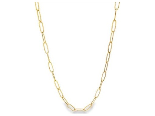 18K Yellow Gold 17.7-Inch Elongated Paperclip Chain Necklace